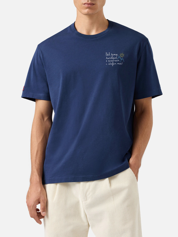 Arnott Warm Winter-Baumwoll-T-Shirt in Blau mit Bel Temp… Stickerei | VACANZE DI NATALE SPECIAL EDITION