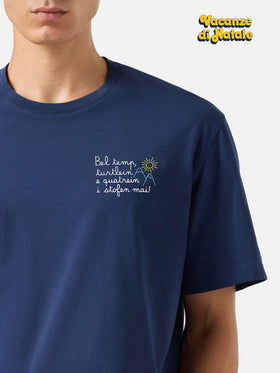 Arnott Warm Winter-Baumwoll-T-Shirt in Blau mit Bel Temp… Stickerei | VACANZE DI NATALE SPECIAL EDITION