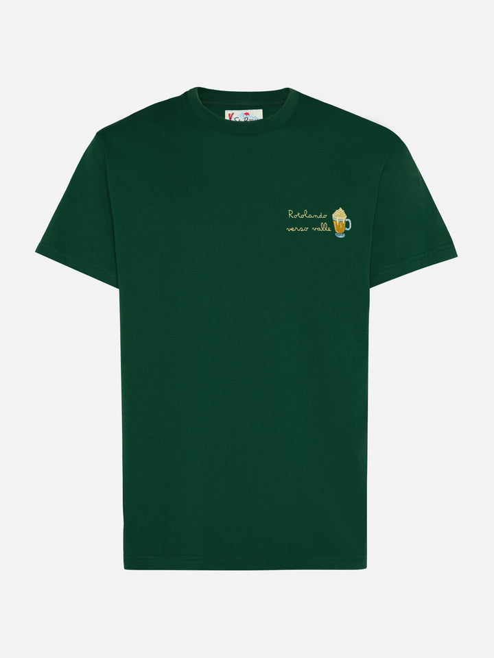 T-shirt Arnott warm touch in cotone verde con ricamo Rotolando verso valle