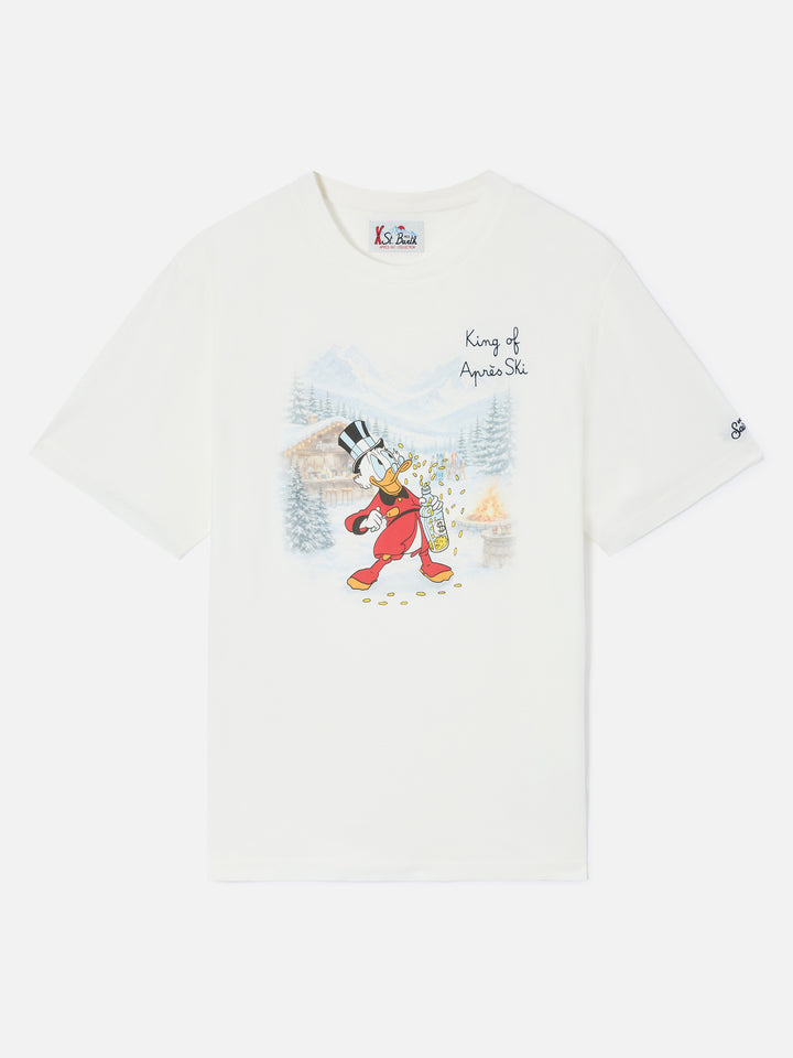 White Arnott Warm organic cotton t-shirt with Scrooge McDuck print and King Of Après embroidery | Special edition