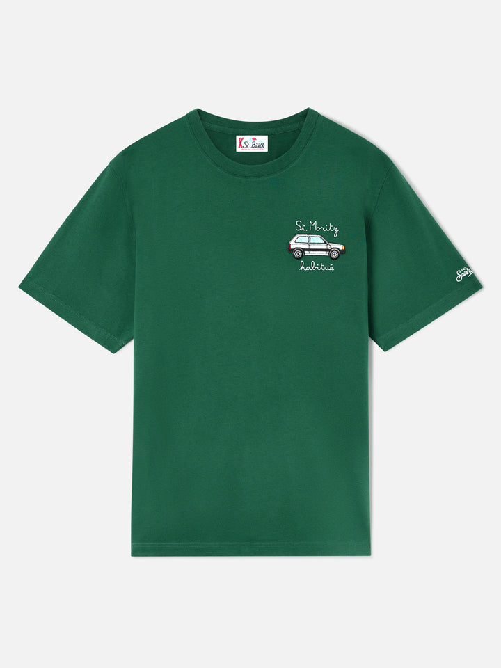 Green Arnott Warm cotton t-shirt with St. Moritz Habitué embroidery | Special edition