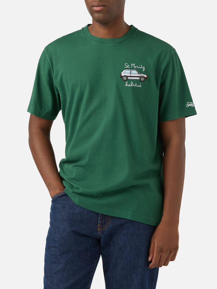 Green Arnott Warm cotton t-shirt with St. Moritz Habitué embroidery | Special edition