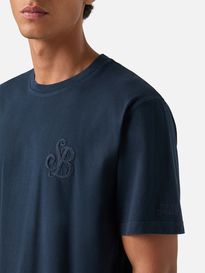 Marineblaues T-Shirt aus blue Arnott Baumwolle mit SB Legacy-Monogramm 