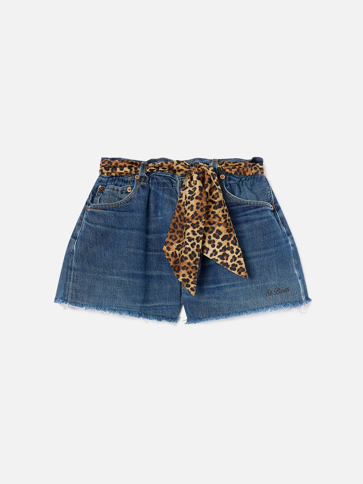 Shorts Arizona in denim con dettagli leopardati