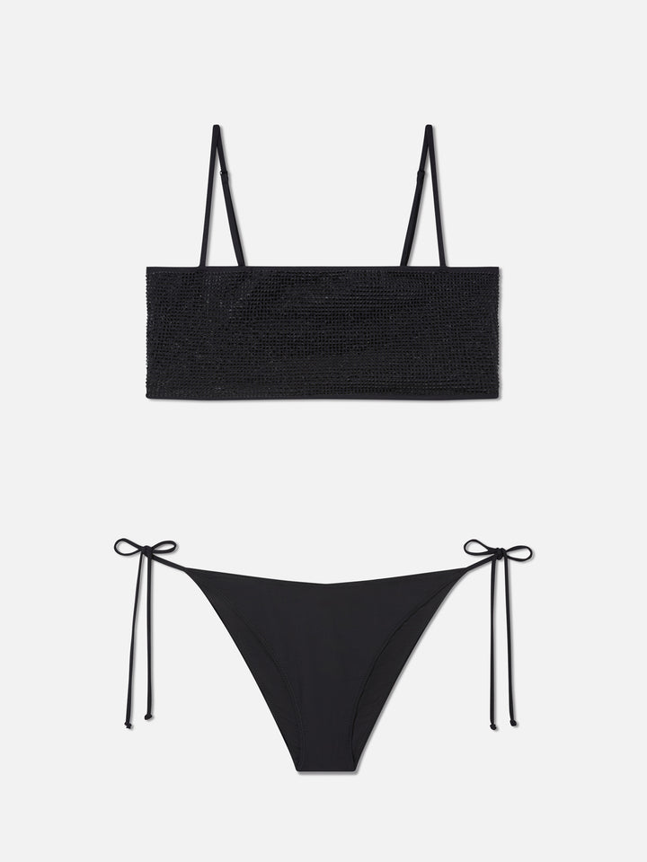 Athena Virgo black bandeau bikini with rhinestones