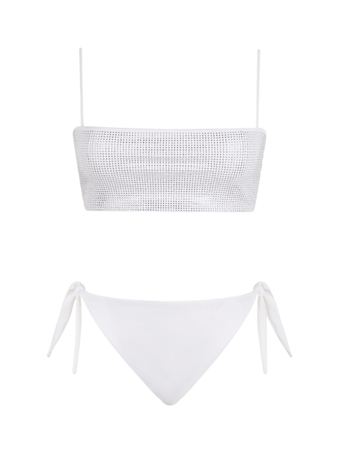 Woman white bandeau bikini Athena Yali with rhinestones - MC2 Saint Barth