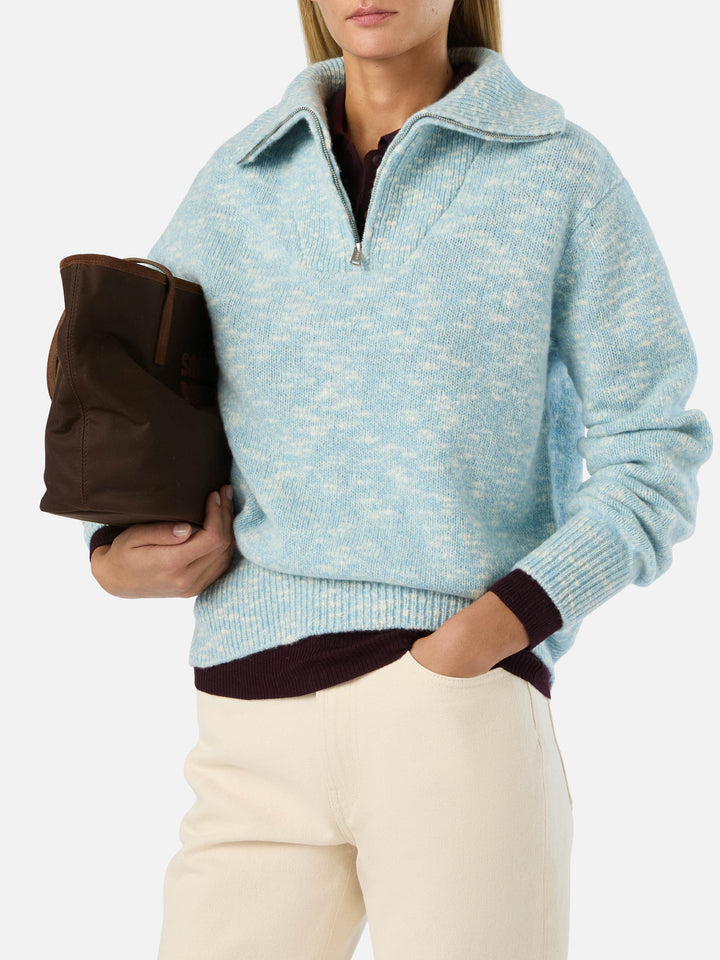 Jersey de lana Augustine blue ligero con media cremallera y bordado del logotipo 