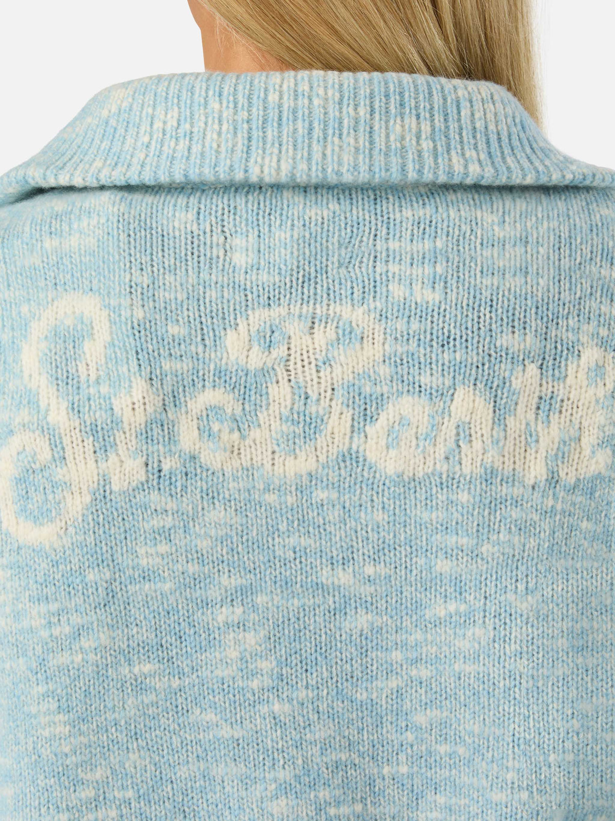 Leichter blue Augustine Wollstrickpullover mit Half-Zip und Logostickerei 