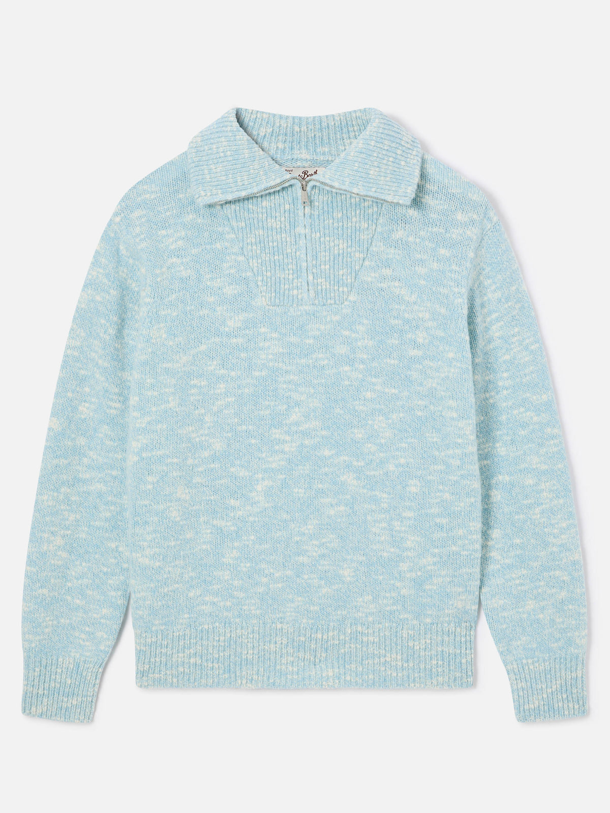 Leichter blue Augustine Wollstrickpullover mit Half-Zip und Logostickerei 