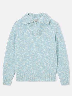 Leichter blue Augustine Wollstrickpullover mit Half-Zip und Logostickerei 