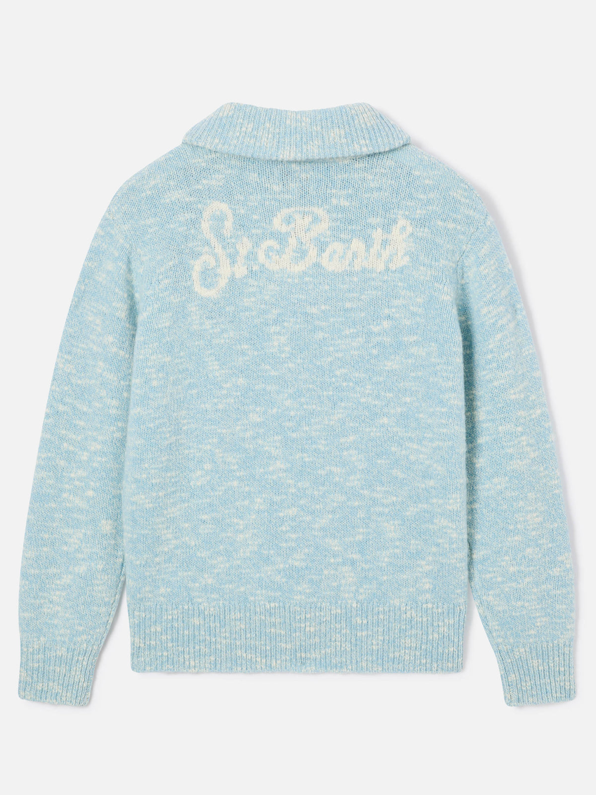 Leichter blue Augustine Wollstrickpullover mit Half-Zip und Logostickerei 