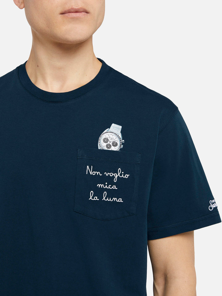 Cotton t-shirt Austin with embroidery and watch print