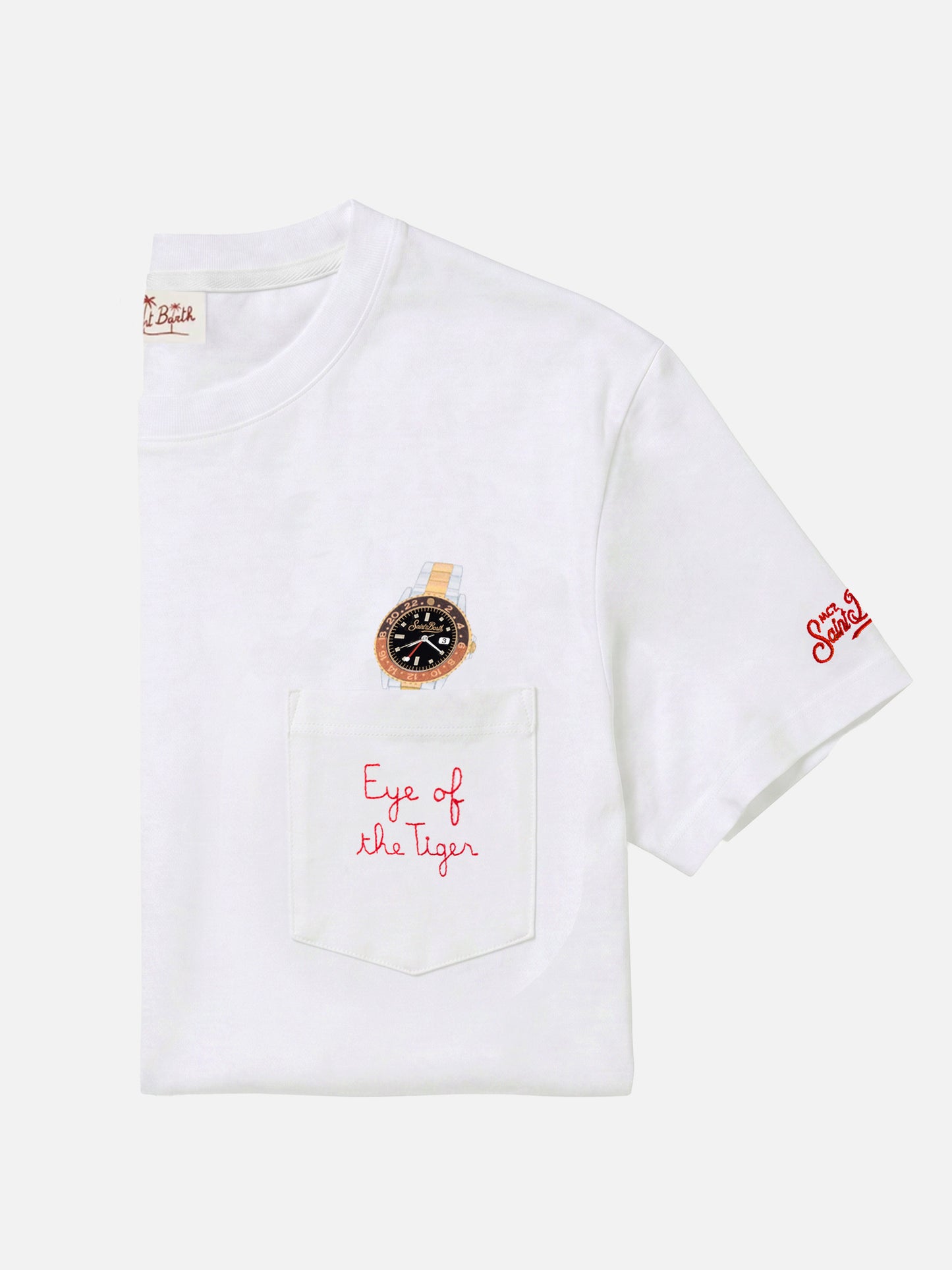 T-shirt Austin bianca con orologio e ricamo Eye Of The Tiger