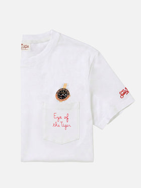 T-shirt Austin bianca con orologio e ricamo Eye Of The Tiger