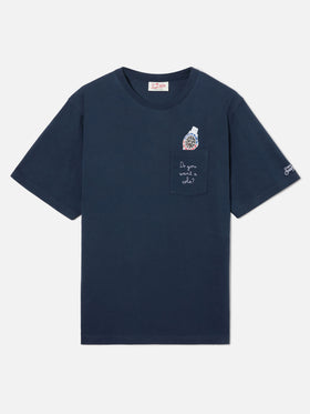 T-shirt Austin blu con orologio e ricamo Do You Want A Cola?