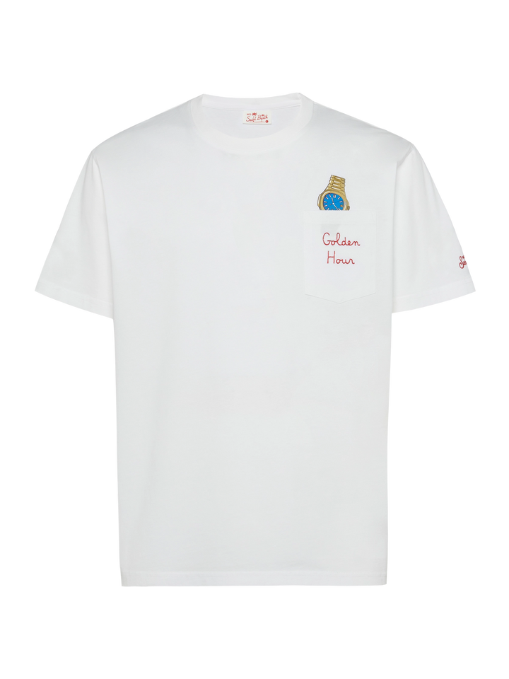 Baumwoll-T-Shirt Austin mit Stickerei und Uhrendruck