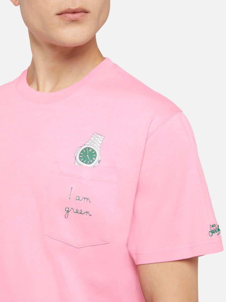 Cotton t-shirt Austin with embroidery and watch print