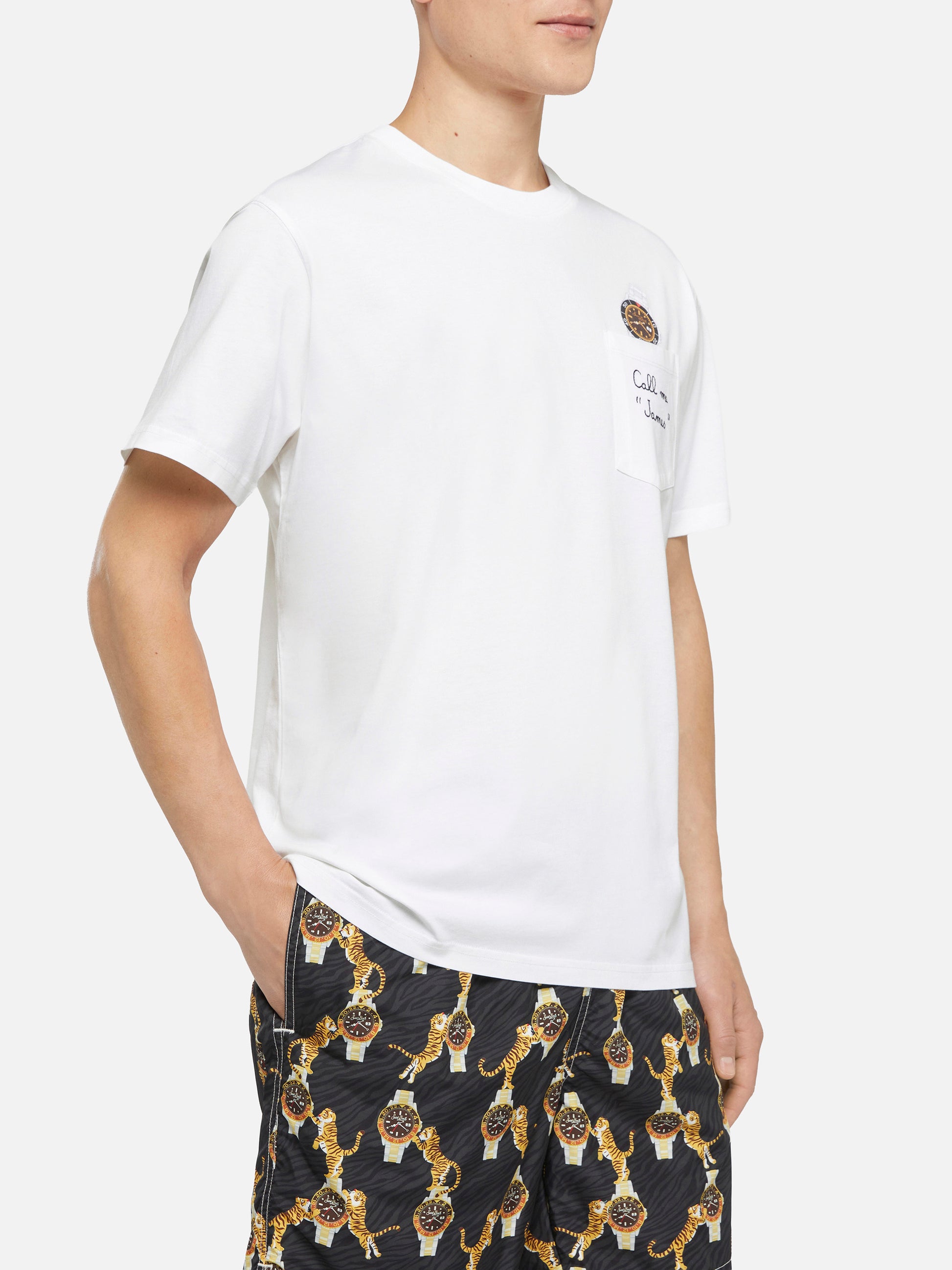 Cotton t-shirt Austin with embroidery and watch print - MC2 Saint Barth