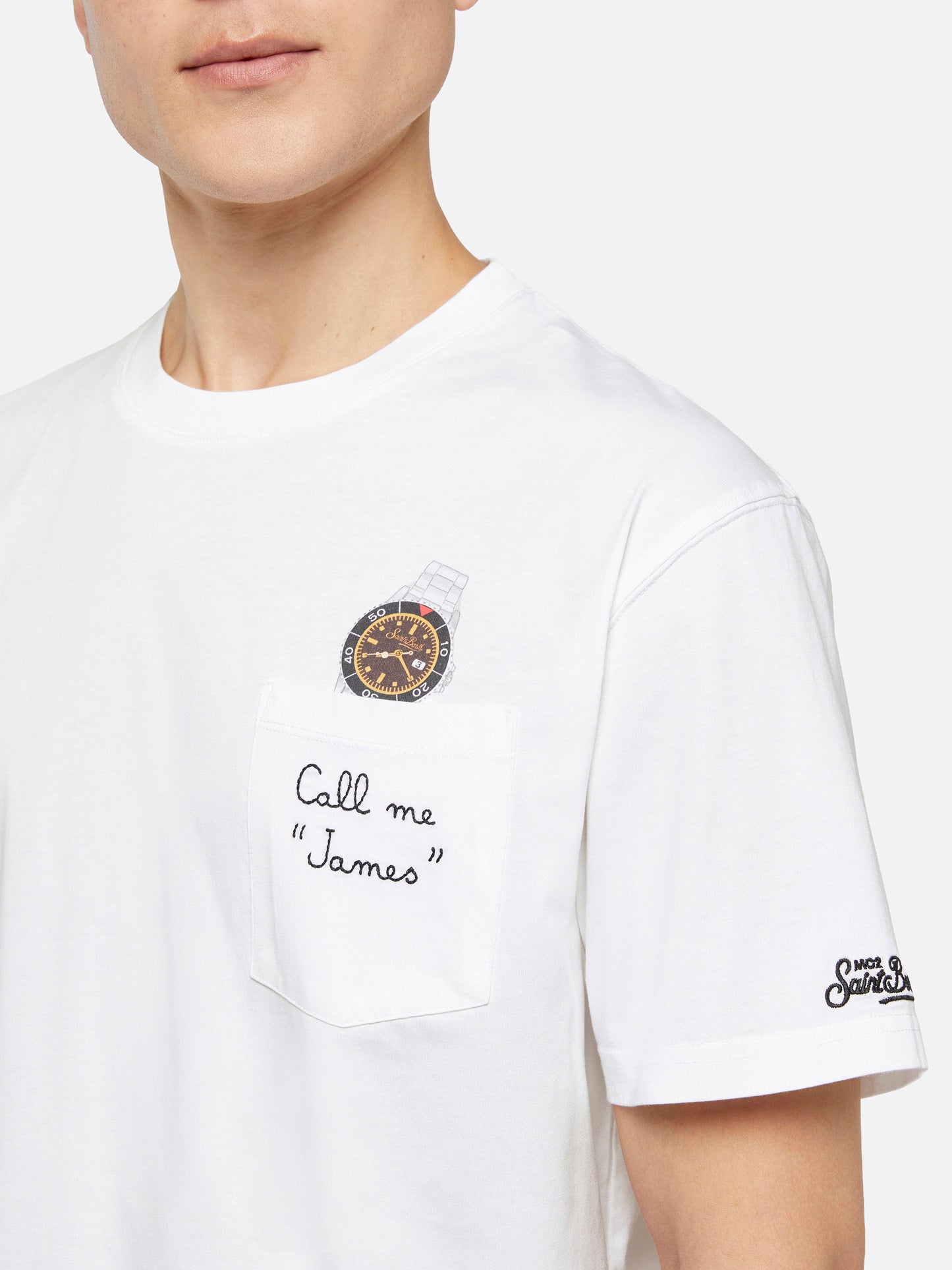 Cotton t-shirt Austin with embroidery and watch print - MC2 Saint Barth