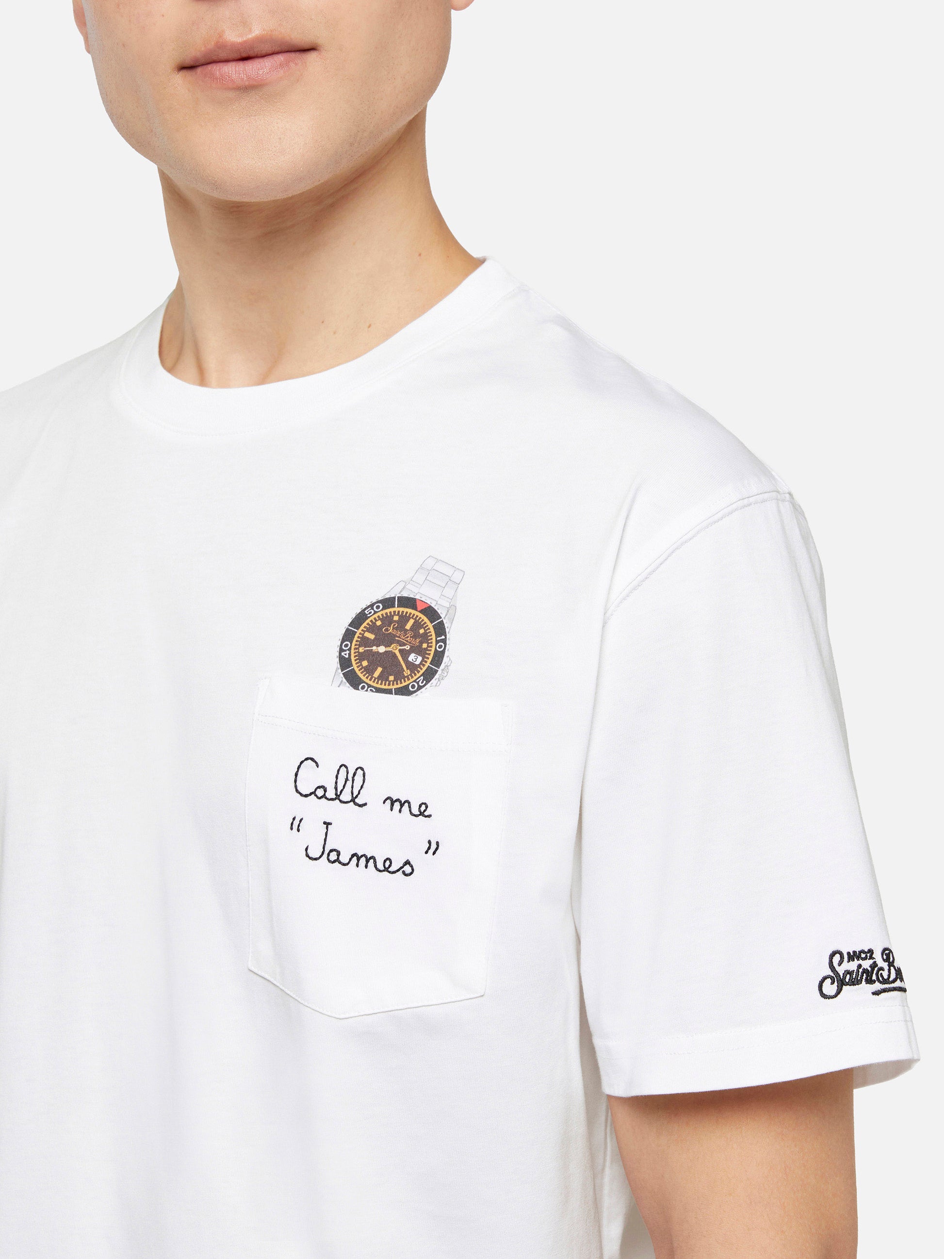 Cotton t-shirt Austin with embroidery and watch print - MC2 Saint Barth