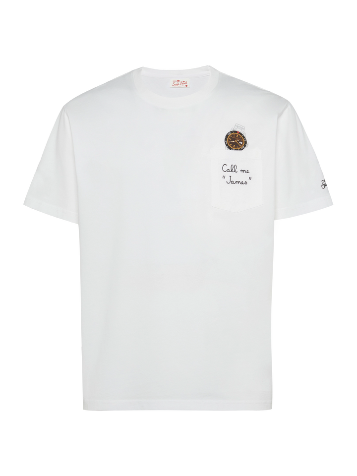 Baumwoll-T-Shirt Austin mit Stickerei und Uhrendruck