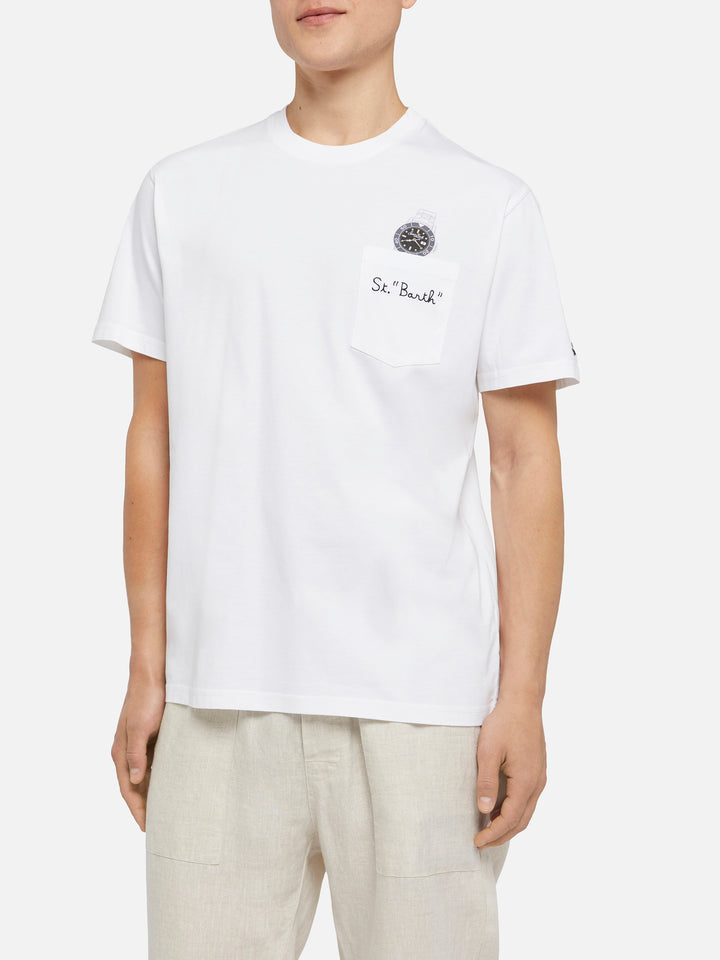 Cotton t-shirt Austin with embroidery and watch print