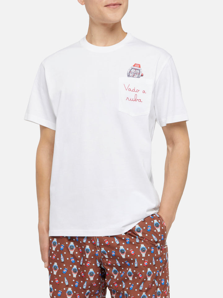Cotton t-shirt Austin with embroidery and watch print