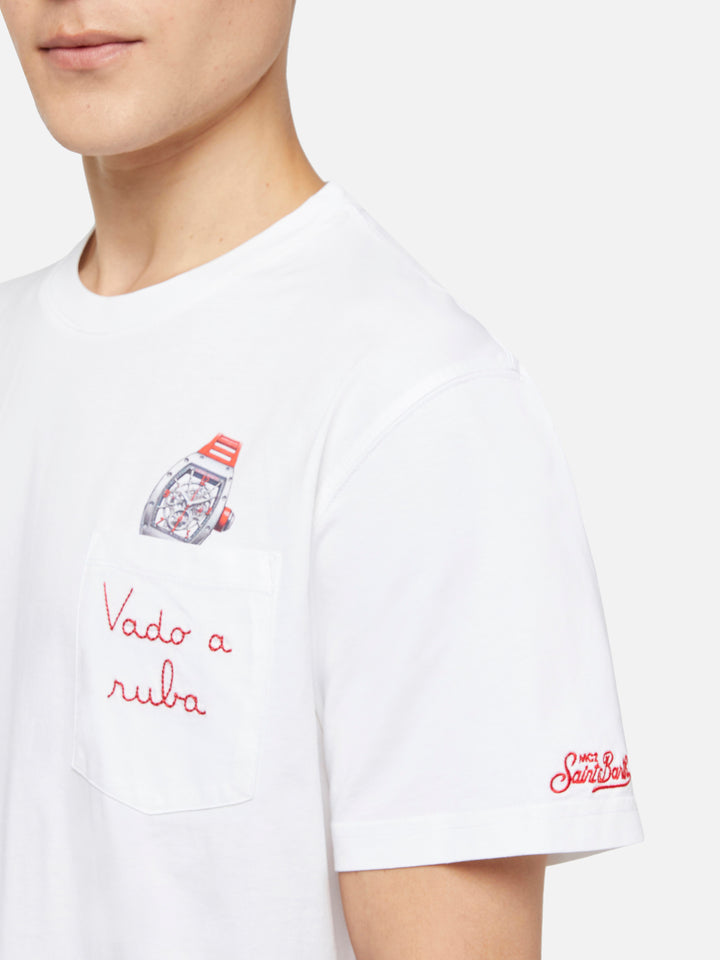 Cotton t-shirt Austin with embroidery and watch print