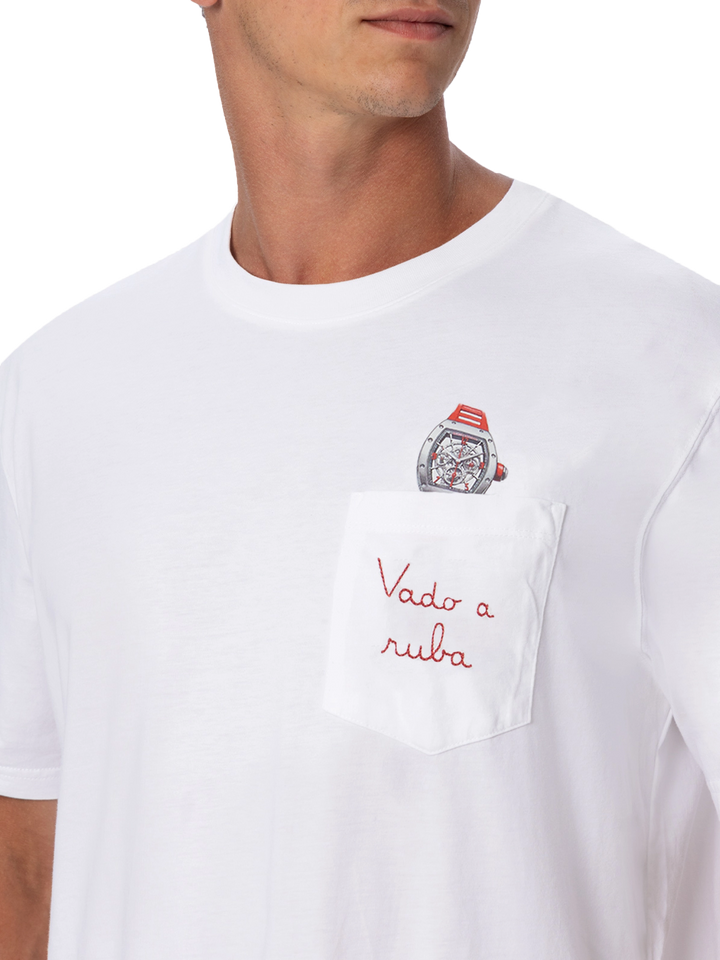 Baumwoll-T-Shirt Austin mit Stickerei und Uhrendruck