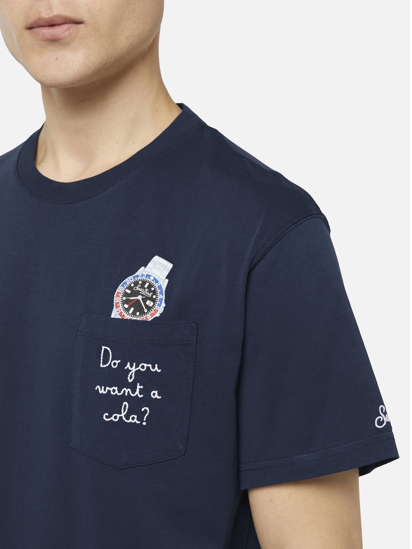 Baumwoll-T-Shirt Austin mit Stickerei und Uhrendruck