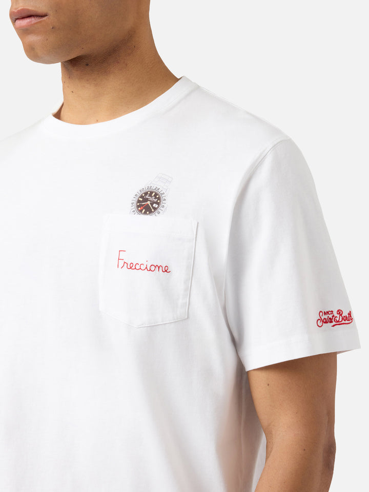 T-shirt Austin bianca con orologio e ricamo Freccione