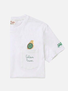 Camiseta Austin blanca con reloj y bordado Golden Power 