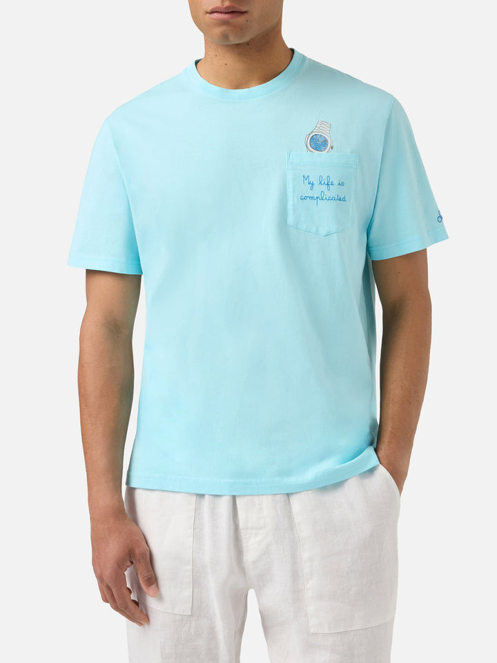 Light blue Austin t-shirt with watch and My Life Is Complicated embroidery