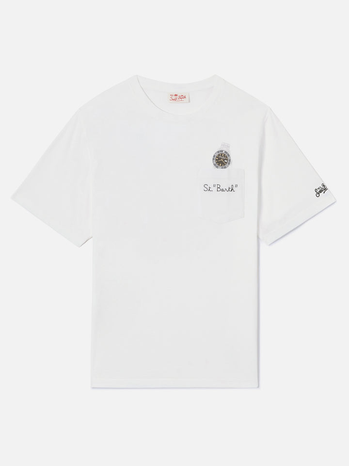 T-shirt Austin bianca con orologio e ricamo St. Bart