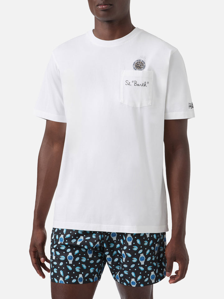 T-shirt Austin bianca con orologio e ricamo St. Bart