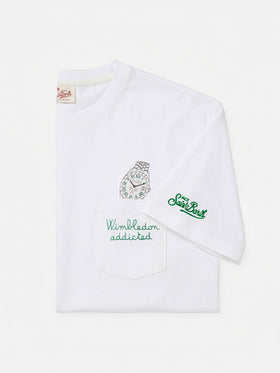 White Austin t-shirt with watch and Wimbledon Addicted embroidery