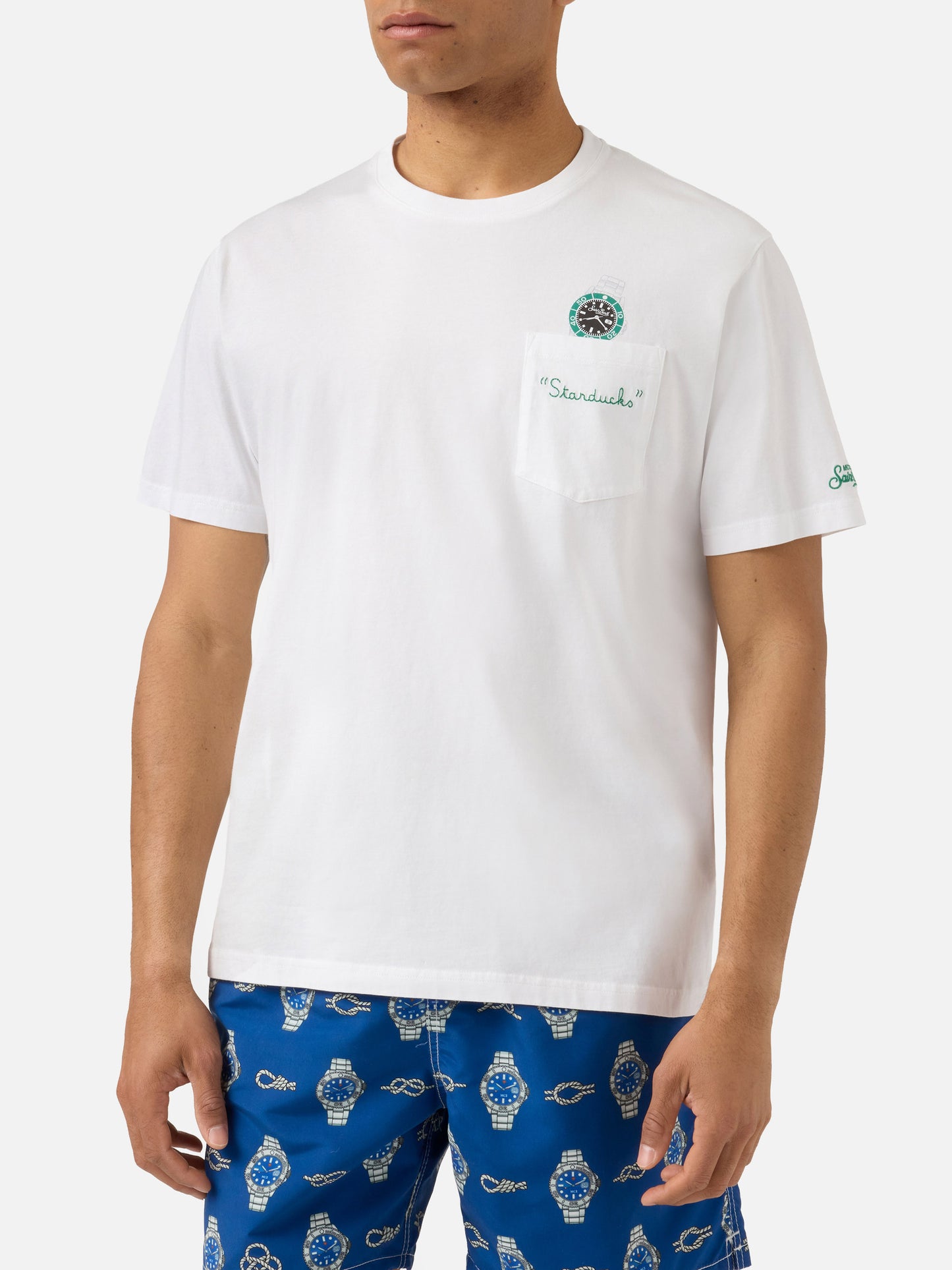 T-shirt Austin bianca con orologio e ricamo Starduchs