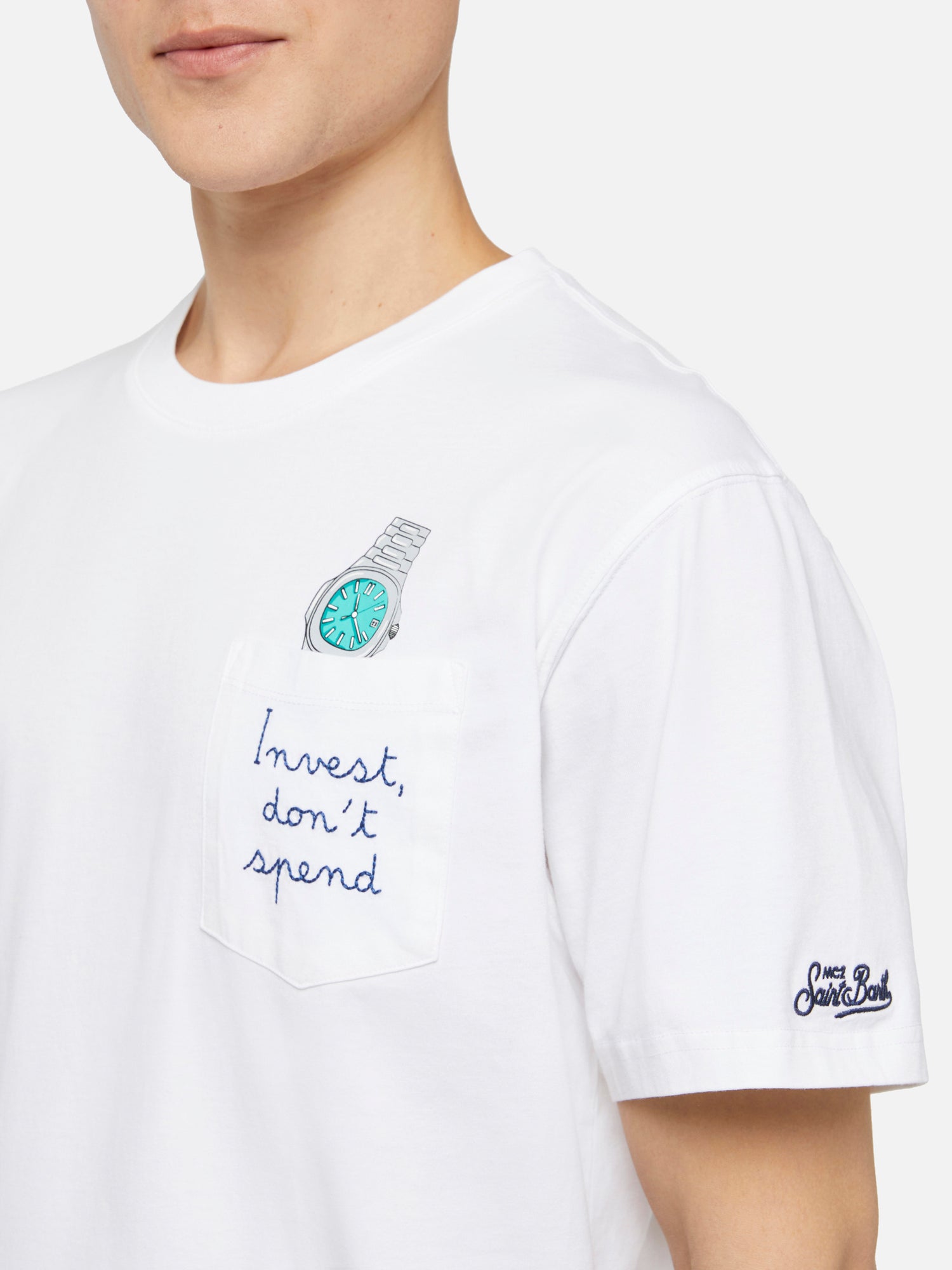 Cotton t-shirt Austin with embroidery and watch print - MC2 Saint Barth