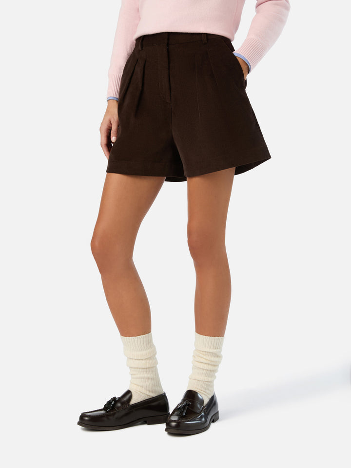 Shorts Aya marrone scuro in velluto a coste di cotone
