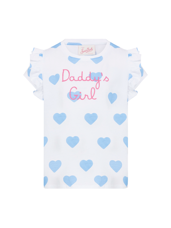 T-shirt Baby in cotone con volant e ricamo Daddy's girl