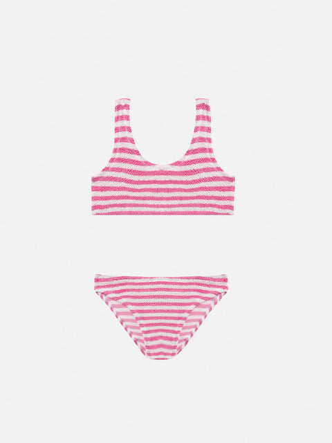 Pink striped crinkle classic bralette bikini Baker - MC2 Saint Barth