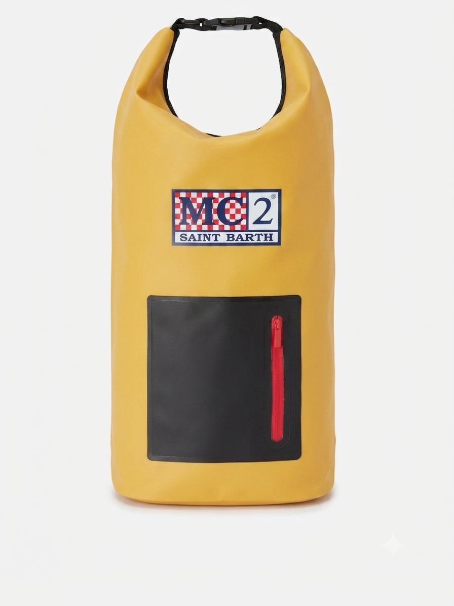 Sac à dos Aqua en PVC jaune uni avec logo imprimé 