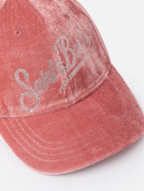 Rosa Samt Ballkappe Baseball mit Strass-Logo