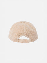 Cappellino da baseball in peluche beige con logo ricamato