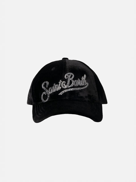 Black velvet ball cap Baseball with rhinestones logo - MC2 Saint Barth