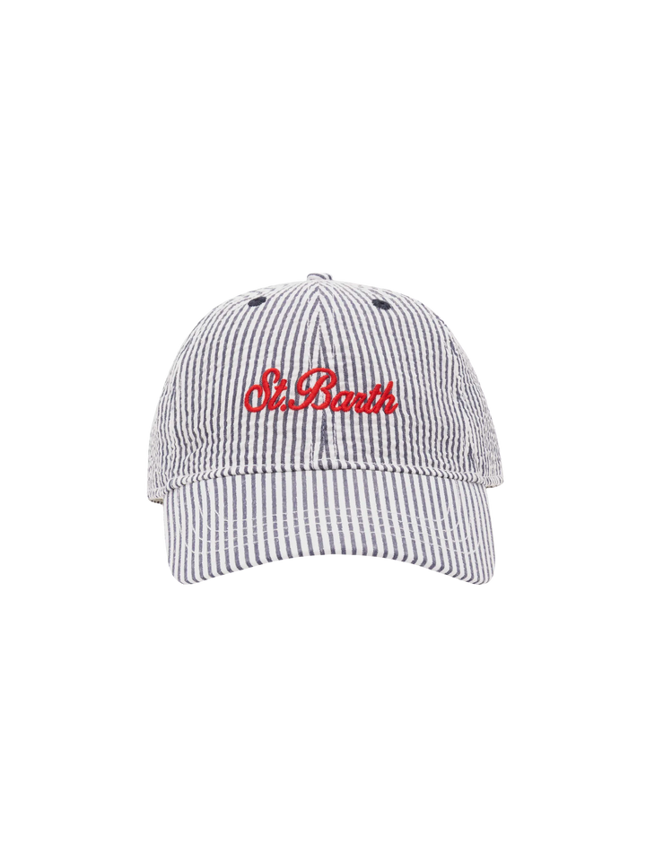Baseball navy blue striped seersucker cap
