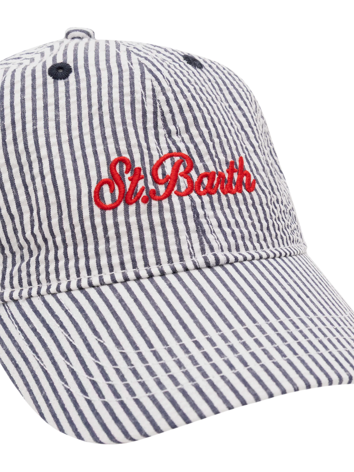 Baseball navy blue striped seersucker cap
