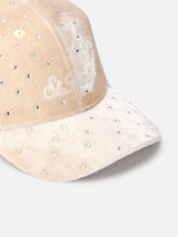 Cappellino da baseball in velluto beige con decorazioni in strass