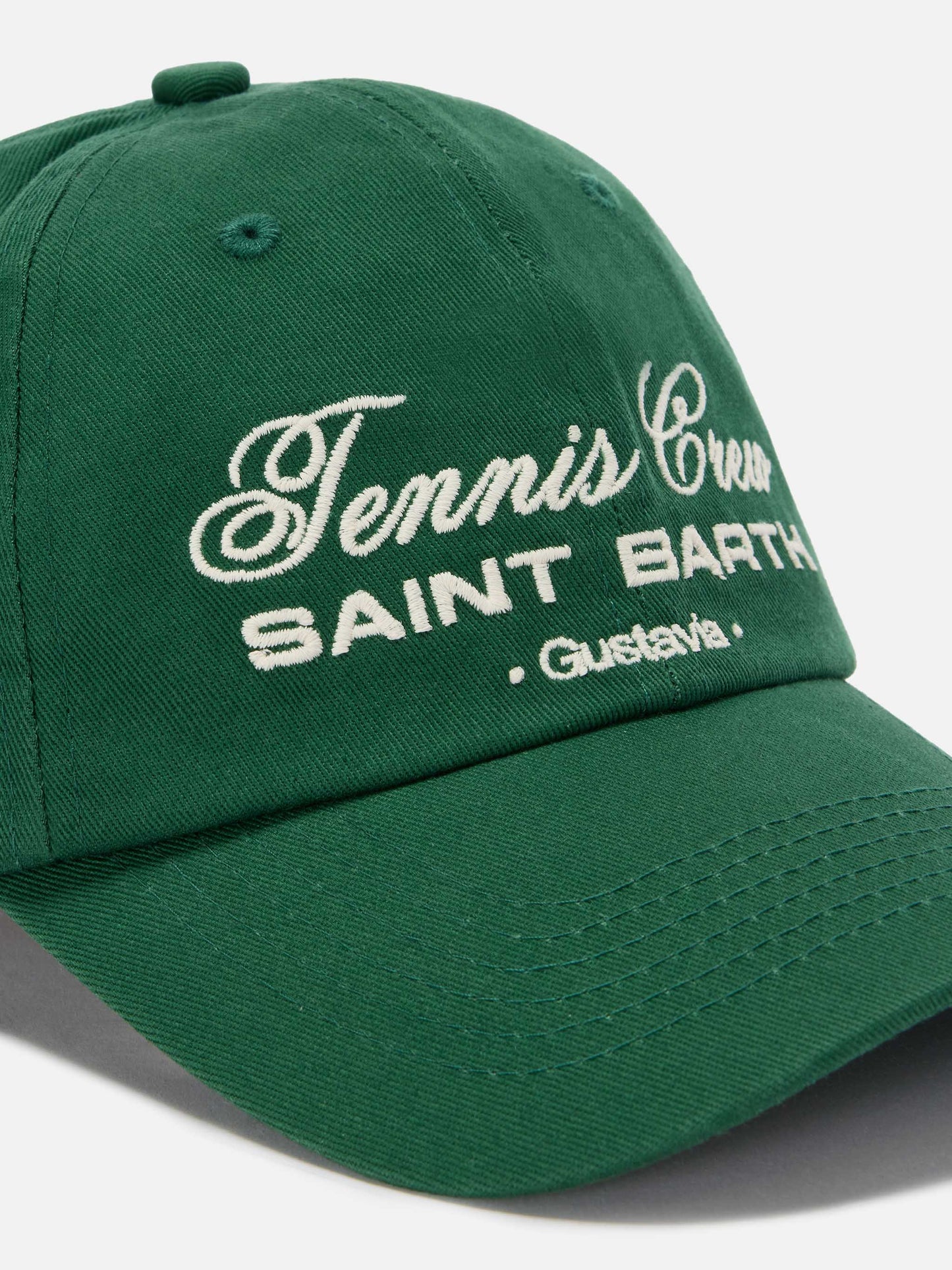 Baseball cap with visor in green cotton with embroidered Tennis Crew