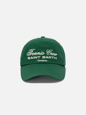 Baseball cap with visor in green cotton with embroidered Tennis Crew